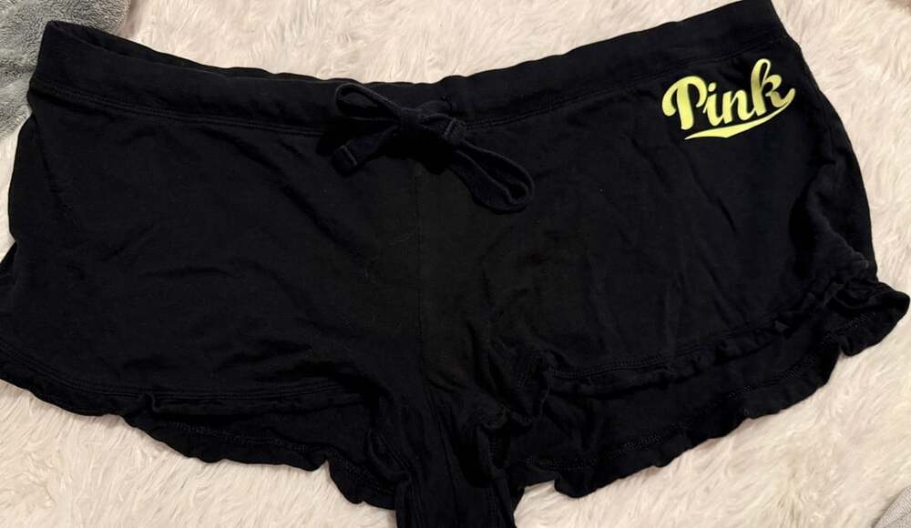 Pink Victoria's Secret Sleep Shorts Size L Black Lounge Ruffle Hem